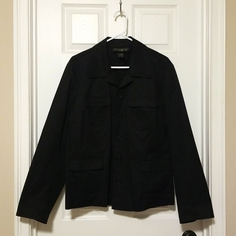 𝅺VENEZIA black long sleeve button down jacket, size 18/20